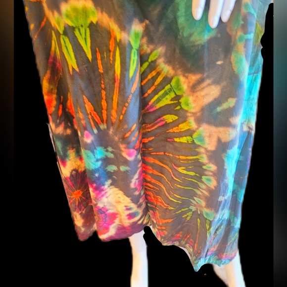 TIE DYE Colorful Rayon Flowy Midi Shift Dress OS NEW - Picture 5 of 8